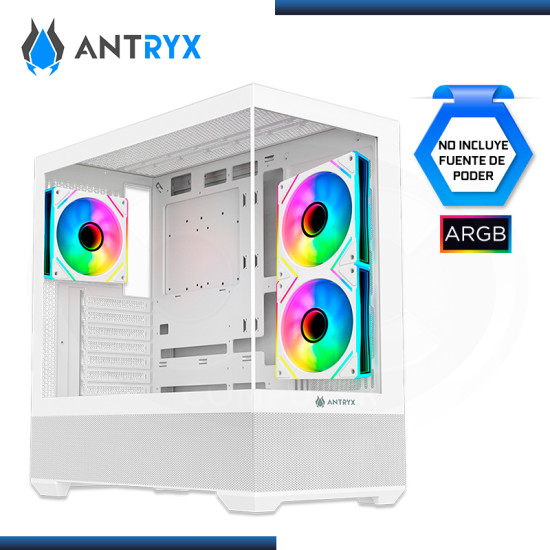 CASE ANTRYX  FX-740 ARGB WHITE SIN FUENTE VIDRIO TEMPLADO USB TYPE-C /USB 3.0