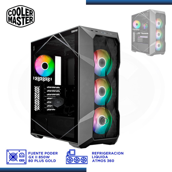 CASE COOLER MASTER TD500 MAX ARGB + REFRIGERACION LIQUIDO ATMOS 360 + FUENTE 850W GX II 80 PLUS GOLD