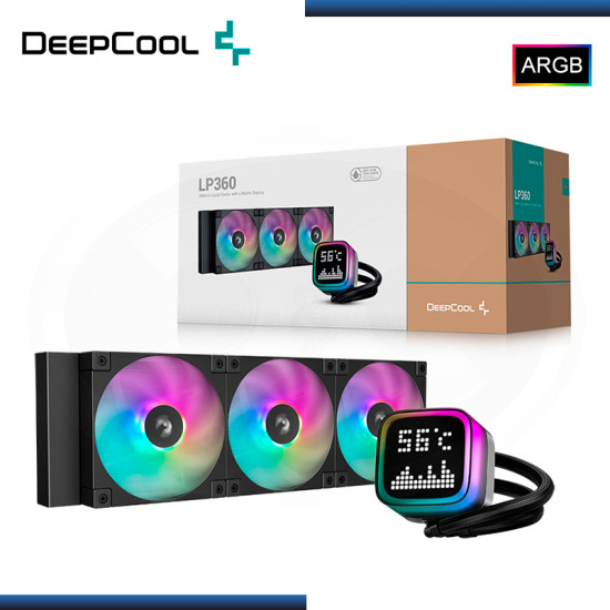 DEEPCOOL LP360 ARGB BLACK CON PANTALLA LCD REFRIGERACION LIQUIDO AMD/INTEL (PN:R-LP360-BKMSNC-G-1)