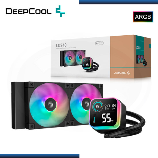 DEEPCOOL LQ240 ARGB BLACK CON PANTALLA LCD REFRIGERACION LIQUIDO AMD/INTEL (PN:R-LQ240-BKLSMW-G-1)