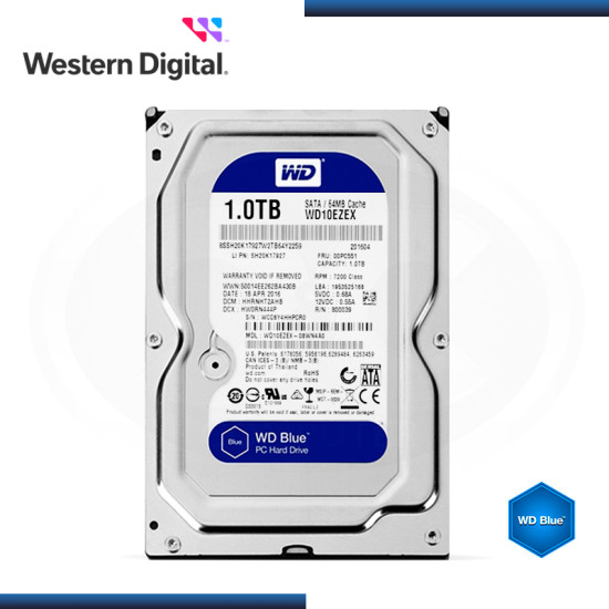 DISCO DURO 1TB WD BLUE 7200RPM SATA3 FORMATO 3.5″ (PN:WD10EZEX)
