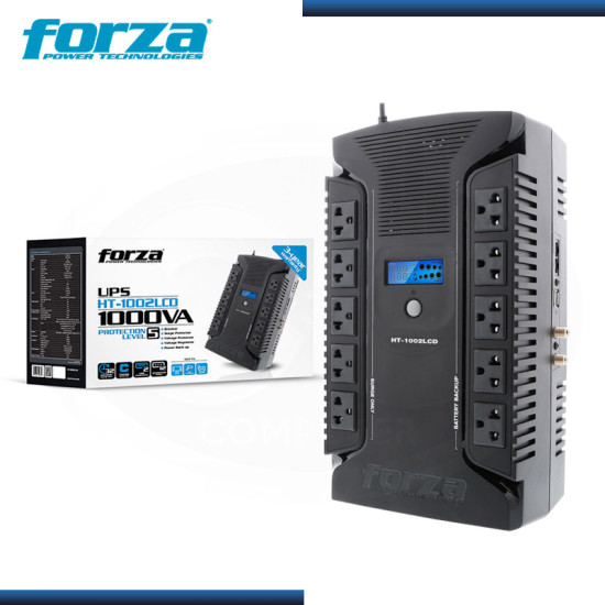 FORZA UPS INTERACTIVA HT-1002LCD 1000VA/600W 220V 10 TOMAS/2 USB-A/1 USB-C NEGRO