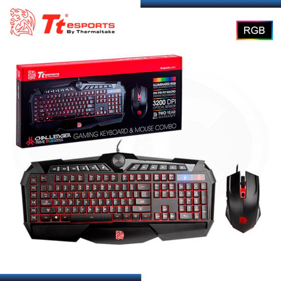 KIT TTeSPORTS CHALLENGER PRIME RGB TECLADO MEMBRANA + MOUSE 3200 DPI (PN:KB-CPC-MBBRSP-01)
