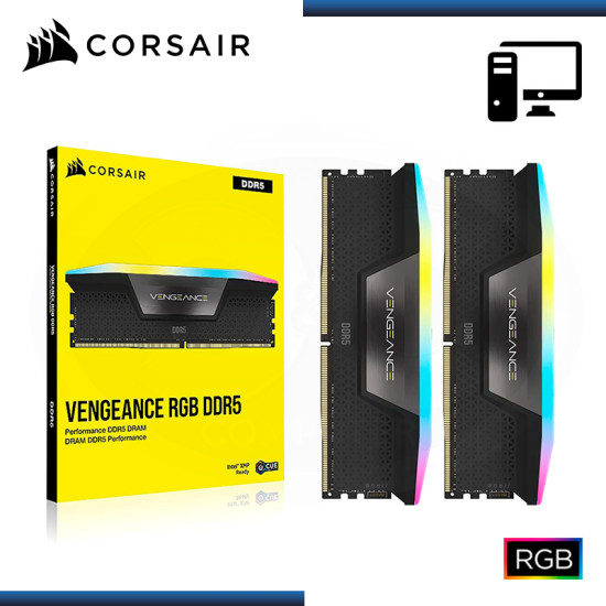 MEMORIA 64GB (32GBx2) DDR5 CORSAIR VENGEANCE RGB BLACK BUS 6000MHz (PN:CMH64GX5M2B6000C40L)