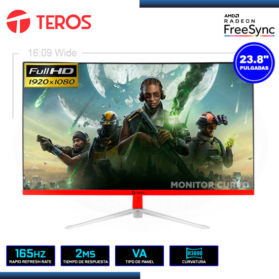 MONITOR LED 23.8″ TEROS TE-2471G CURVO 1920×1080 HDMI DP 2MS/165Hz/AMD FREESYNC