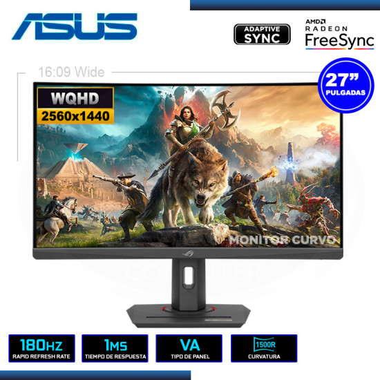 MONITOR LED 27″ ASUS ROG STRIX XG27WCS CURVO 2560×1440 HDMI DP USB-C 1MS/180Hz/ADAPTIVE SYNC/FREESYNC (PN:90LM09P1-B013B0)