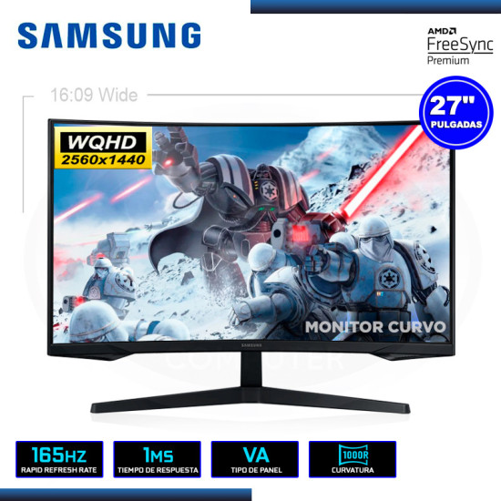 MONITOR LED 27″ SAMSUNG LS27AG550ELXPE CURVO 2560×1440 HDMI DP 1MS/165Hz/FREESYNC PREMIUM