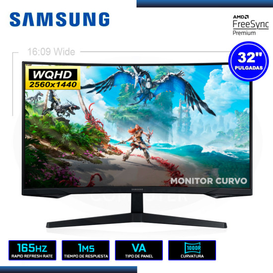 MONITOR LED 32″ SAMSUNG LS32AG550ELXPE CURVO 2560×1440 HDMI DP 1MS/165Hz/FREESYNC PREMIUM