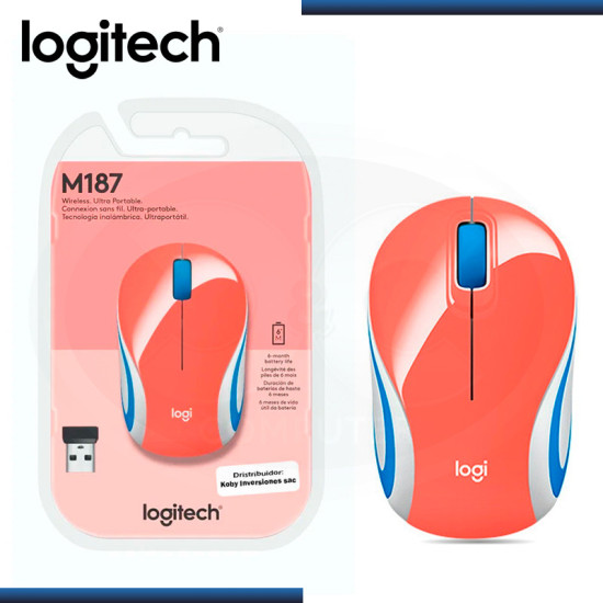 MOUSE LOGITECH M187 MINI REFRESH CORAL WIRELESS (PN:910-005362)