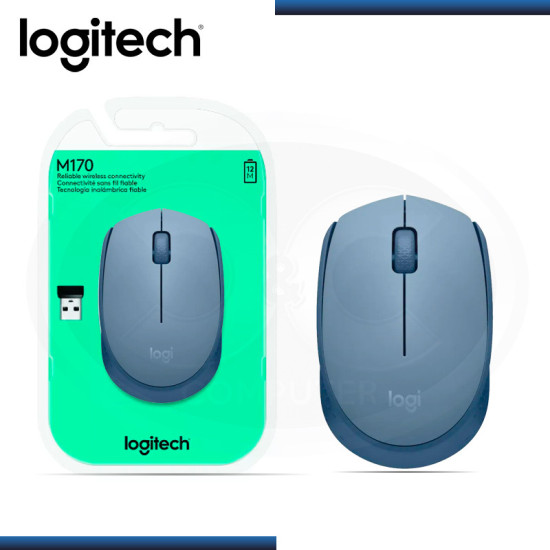 MOUSE M170 LOGITECH BLUE GRAY WIRELESS USB (PN:910-006863)