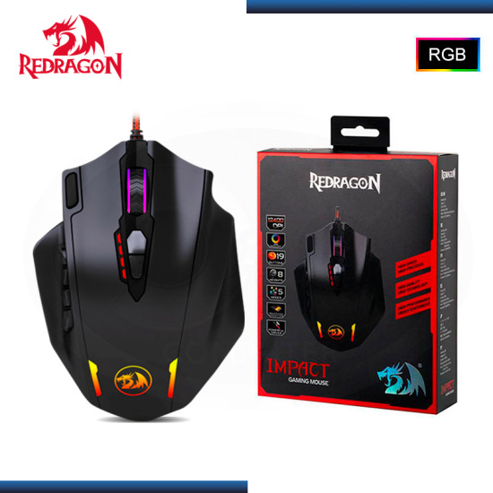MOUSE REDRAGON IMPACT M908 RGB BLACK  12,400 DPI CONEXION USB