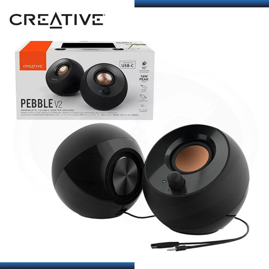 PARLANTES CREATIVE PEBBLE V2 BLACK (8W/16W) CONECTIVIDAD USB-C ALTAVOZ DE ESCRITORIO 2.0 (PN:51MF1695AA000)