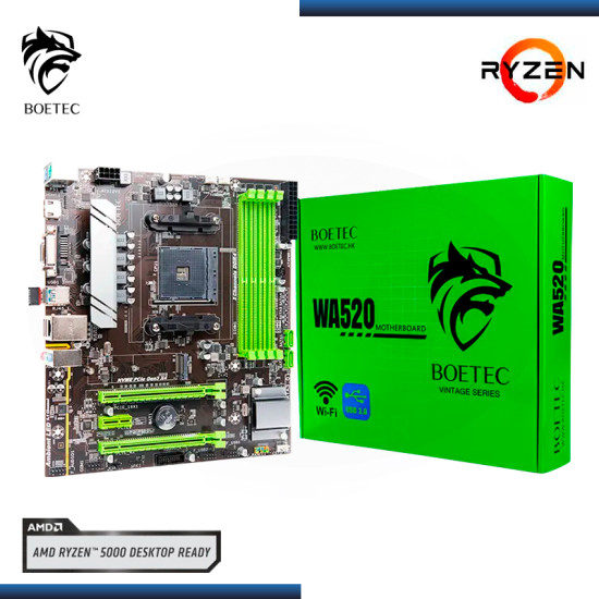 PLACA BOETEC WA520 AMD RYZEN DDR4 AM4 CON ADAPTADOR USB WI-FI