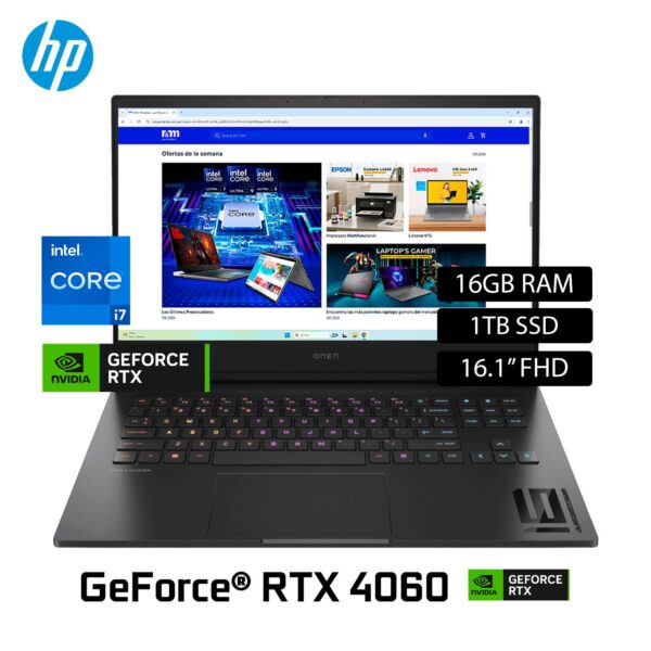 Laptop HP Omen 16-WD0000LA Intel Core i7 13620H Ram 16GB Disco 1TB SSD Video Nvidia RTX 4060 8GB 16.1″ FHD Windows 11