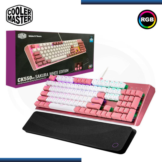 TECLADO COOLER MASTER CK550 V2 SAKURA WHITE EDITION RGB SWITCH BLUE (PN:CK-550-PWTL1-US)