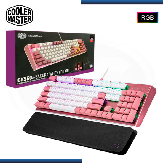 TECLADO COOLER MASTER CK550 V2 SAKURA WHITE EDITION RGB SWITCH RED (PN:CK-550-PWTR1-US)