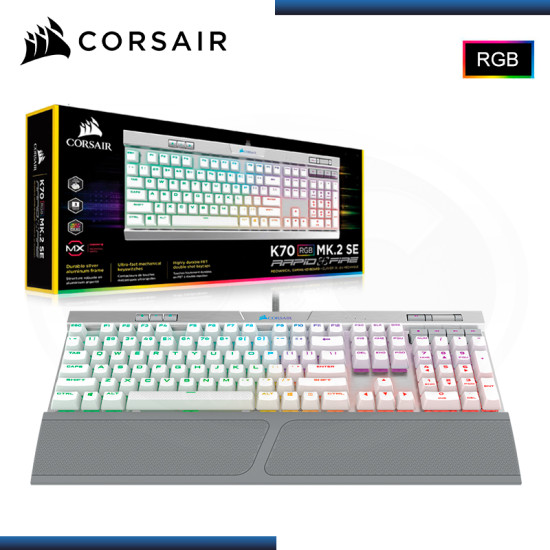 TECLADO CORSAIR K70 RGB MK.2 SE WHITE CHERRY MX SPEED MECÁNICO (PN:CH9109114-NA) «OPEN BOX»