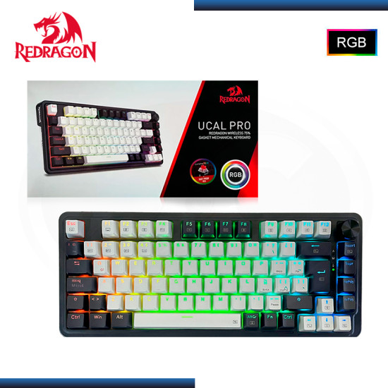 TECLADO REDRAGON UCAL K673WB PRO RGB 75% ESPAÑOL WHITE BLACK MECANICO USB-C/BLUETOOTH/WIRELESS