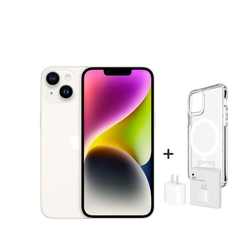 IPHONE 14 128GB CHIP FISICO – BLANCO + CARGADOR + CASE PROTECTOR