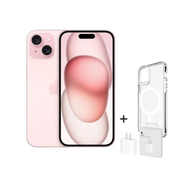 IPHONE 15 128GB CHIP FISICO – ROSADO + CARGADOR + CASE PROTECTOR